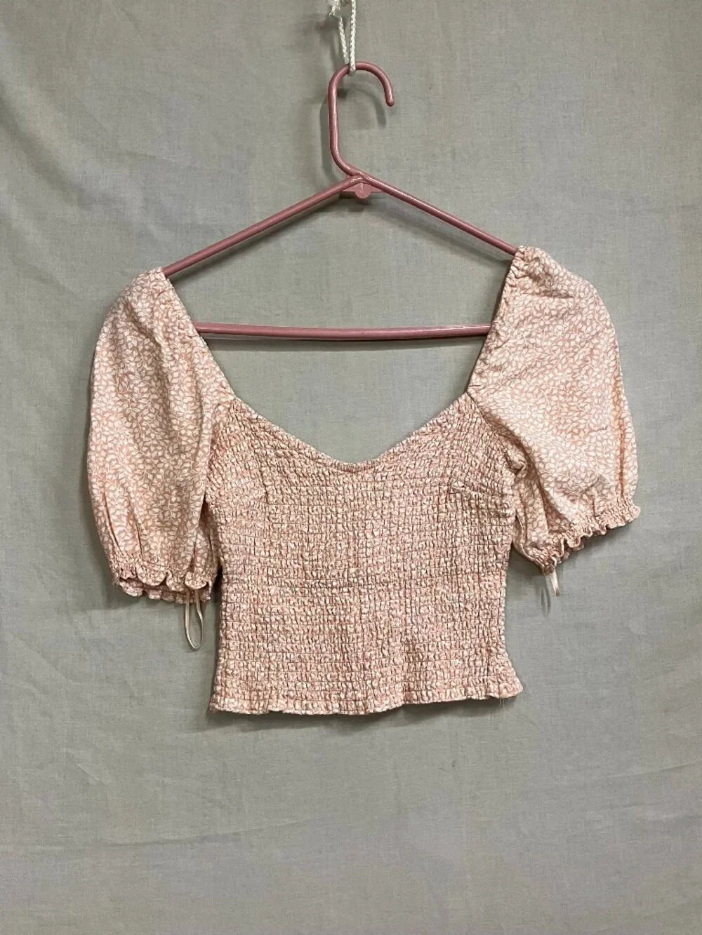 Abercrombie & Fitch Blouse Women XS Multicolor Smocked Puff Sleeve Cropped Knit